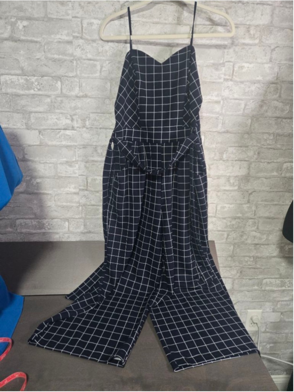 Emerald Sundae Navy & White Plaid Jumpsuit Size L